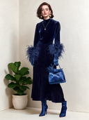Women’s Vintage Navy Blue Velvet Dress With Faux-fur Cuffs ZMZ2373J7SWL