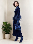 Women’s Vintage Navy Blue Velvet Dress With Faux-fur Cuffs ZMZ2373J7SWL