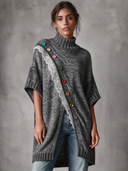 Women's light gray turtleneck lace-trimmed pullover sweater ZMZ2635J1XT
