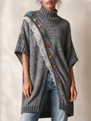 Women's light gray turtleneck lace-trimmed pullover sweater ZMZ2635J1XT
