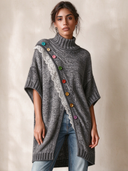 Women's light gray turtleneck lace-trimmed pullover sweater ZMZ2635J1XT