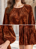 Women’s French-Style Velvet Floral-Print Low-Waist Lantern-Sleeve Mini Dress ZMZ2620J4XT