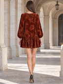 Women’s French-Style Velvet Floral-Print Low-Waist Lantern-Sleeve Mini Dress ZMZ2620J4XT