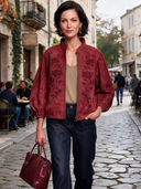 Women’s Vintage-Print Stand-Collar Puff-Sleeve Zip-Up Jacket ZMZ2683J8XT