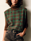 Women's Retro Plaid Faux Wool Round Neck Double-Breasted Vest ZMZ2636J9SWL