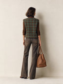 Women's Retro Plaid Faux Wool Round Neck Double-Breasted Vest ZMZ2636J9SWL