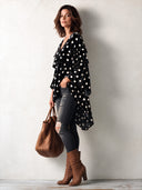 Women’s Vintage V-Neck Polka-Dot Velvet Top ZMZ2606J1SWL