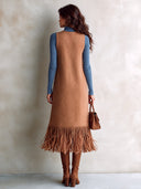 Women’s Vintage Herringbone Faux-Wool Sleeveless Tassel Dress ZMZ2661J1SWL