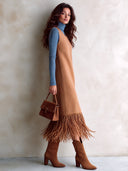 Women’s Vintage Herringbone Faux-Wool Sleeveless Tassel Dress ZMZ2661J1SWL