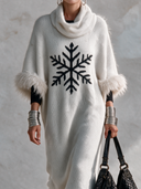 Women’s Vintage Casual Cowl Neck Knit Maxi Dress With Faux Fur Cuffs ZMZ2617J2ZYY