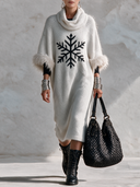 Women’s Vintage Casual Cowl Neck Knit Maxi Dress With Faux Fur Cuffs ZMZ2617J2ZYY