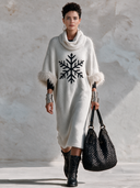 Women’s Vintage Casual Cowl Neck Knit Maxi Dress With Faux Fur Cuffs ZMZ2617J2ZYY