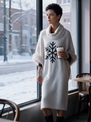 Women’s Vintage Casual Cowl Neck Knit Maxi Dress With Faux Fur Cuffs ZMZ2617J2ZYY