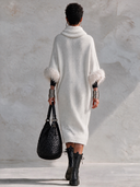 Women’s Vintage Casual Cowl Neck Knit Maxi Dress With Faux Fur Cuffs ZMZ2617J2ZYY