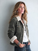 Women’s Vintage-Style Warm Faux-Shearling Lined Button-Up Jacket ZMZ2601J8SWL
