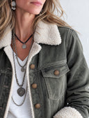 Women’s Vintage-Style Warm Faux-Shearling Lined Button-Up Jacket ZMZ2601J8SWL