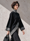Women’s American Vintage Style Black Key Trim Mock Neck Asymmetric Hem Knit Sweater ZMZ2665J6ZYY