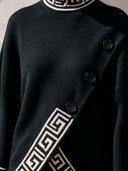 Women’s American Vintage Style Black Key Trim Mock Neck Asymmetric Hem Knit Sweater ZMZ2665J6ZYY