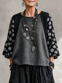 Women’s American Vintage Style Grey Colorblock Knit Sweater With Polka Dot Sleeves ZMZ2658J8ZYY