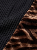 Women’s American Vintage Style Black Ribbed Knit Pullover Long Sleeve T-Shirt With Velvet Print Cuffs And Hem ZMZ2648J3ZYY
