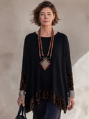 Women’s American Vintage Style Black Ribbed Knit Pullover Long Sleeve T-Shirt With Velvet Print Cuffs And Hem ZMZ2648J3ZYY