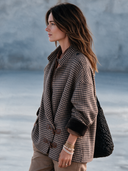 Women’s American Vintage Style Houndstooth Toggle Jacket With Wide Lapels And Contrast Cuffs ZMZ2682J5ZYY