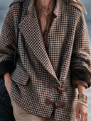Women’s American Vintage Style Houndstooth Toggle Jacket With Wide Lapels And Contrast Cuffs ZMZ2682J5ZYY