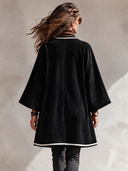 Women’s American Vintage Style Black Velvet Longline Coat With White Contrast Piping ZMZ2654J7ZYY