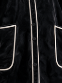 Women’s American Vintage Style Black Velvet Longline Coat With White Contrast Piping ZMZ2654J7ZYY