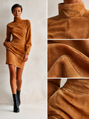 Women’s Vintage-Style Camel Faux Suede Mock-Neck Long-Sleeve Mini Dress ZMZ2655J8XT