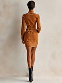 Women’s Vintage-Style Camel Faux Suede Mock-Neck Long-Sleeve Mini Dress ZMZ2655J8XT