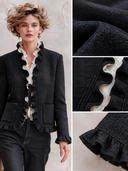 Women's Retro Textured Ruffled Hem Short Jacket ZMZ2676J1XT