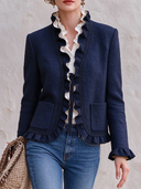 Women's Retro Textured Ruffled Hem Short Jacket ZMZ2676J1XT