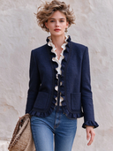 Women's Retro Textured Ruffled Hem Short Jacket ZMZ2676J1XT