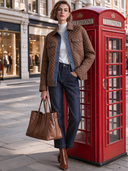 Women's Simple Quilted Denim Patchwork Collar Jacket ZMZ2698J1XT