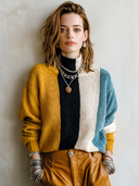Women's Fashionable Color-Block Stand-Collar Pullover Knit Sweater ZMZ2789J7SWL
