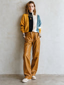 Women's Fashionable Color-Block Stand-Collar Pullover Knit Sweater ZMZ2789J7SWL