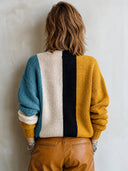 Women's Fashionable Color-Block Stand-Collar Pullover Knit Sweater ZMZ2789J7SWL