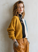 Women's Fashionable Color-Block Stand-Collar Pullover Knit Sweater ZMZ2789J7SWL