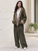 Women's Vintage Style Olive Green Fuzzy Trim Knit Cardigan ZMZ2762J4YZH