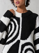 Women's Oversized Black And White Spiral Fringe Knit Sweater ZMZ2778J8YZH