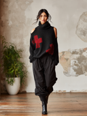 Women's Black Cold-Shoulder Turtleneck Sweater With Red Cross Graphic ZMZ2788J4YZH