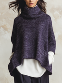Women's Oversized Marled Plum Knit Funnel-Neck Poncho Sweater ZMZ2760J8YZH