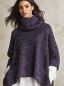 Women's Oversized Marled Plum Knit Funnel-Neck Poncho Sweater ZMZ2760J8YZH
