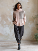 Women's Pink And Gray Colorblock Turtleneck Knit Sweater ZMZ2763J1YZH