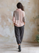 Women's Pink And Gray Colorblock Turtleneck Knit Sweater ZMZ2763J1YZH