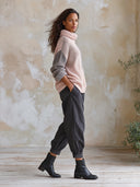 Women's Pink And Gray Colorblock Turtleneck Knit Sweater ZMZ2763J1YZH