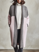 Women's Long Grey And Pink Colorblock Knit Cardigan Open Front Sweater Coat ZMZ2786J6YZH