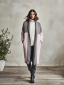 Women's Long Grey And Pink Colorblock Knit Cardigan Open Front Sweater Coat ZMZ2786J6YZH