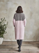 Women's Long Grey And Pink Colorblock Knit Cardigan Open Front Sweater Coat ZMZ2786J6YZH